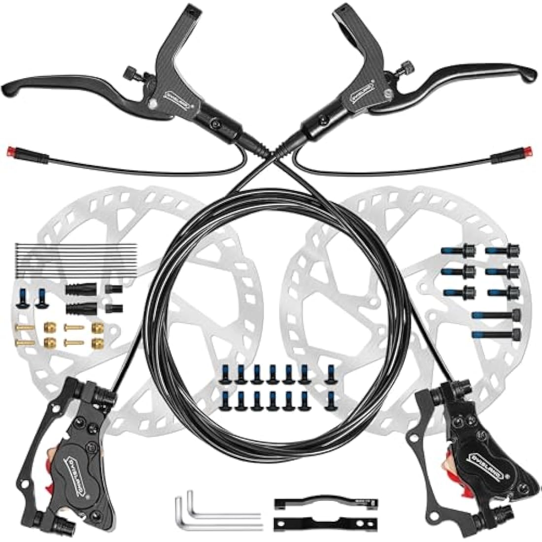DYISLAND E-Bike Hydraulic Disc Brake Set 4-Pistons/2-Pistons, 2-PIN/3-PIN Pre-Bled with Mineral Oil Brakes Kit，Front and Rear Set，with 180mm 2.3mm Thick Rotors