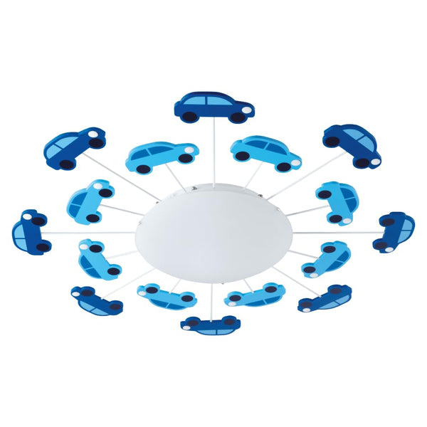 Eglo Viki 1 Kids Ceiling Light, Steel Flush Mounted Wall Light in Blue with Satin and White Glass, E27 Socket