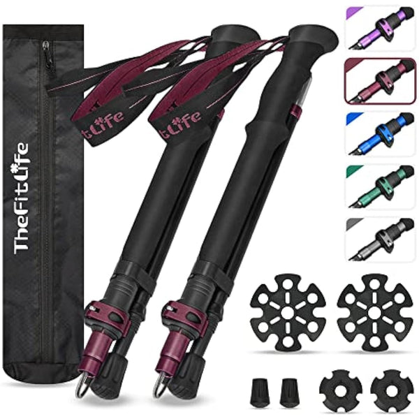 TheFitLife Collapsible Trekking Poles for Hiking – Lightweight Folding Walking Sticks for Men and Women with Extra-Long Foam Handle and Metal Flip Lock