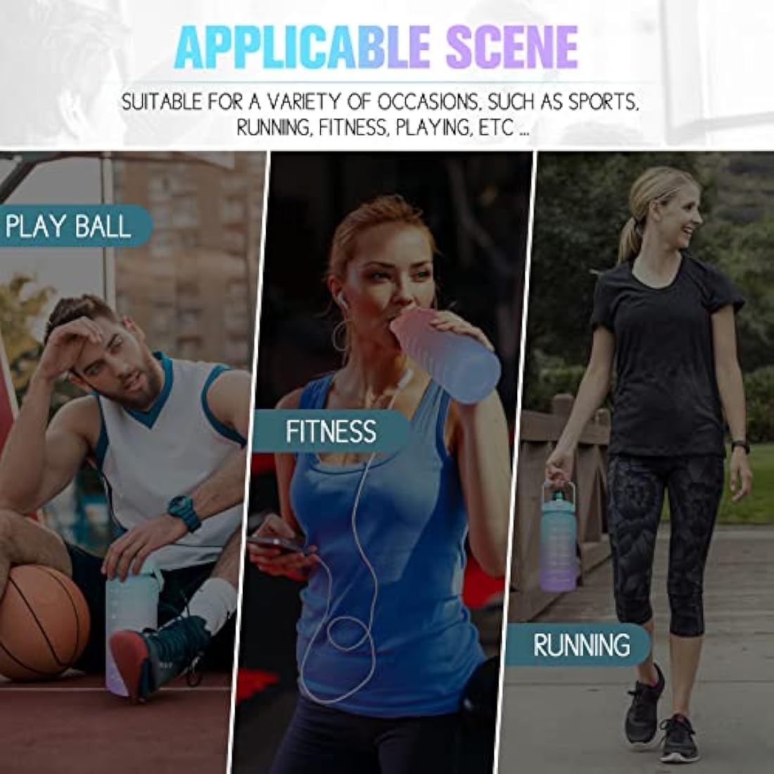 Water Bottle 2L BPA Free Sport Drinks Jug with Time Marking & Lock Cover, Leak Proof 2 Liters Water Bottle with Portable Handle, Green Water Canteen Bottle