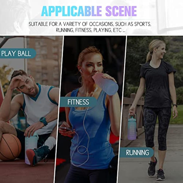 Water Bottle 2L BPA Free Sport Drinks Jug with Time Marking & Lock Cover, Leak Proof 2 Liters Water Bottle with Portable Handle, Green Water Canteen Bottle