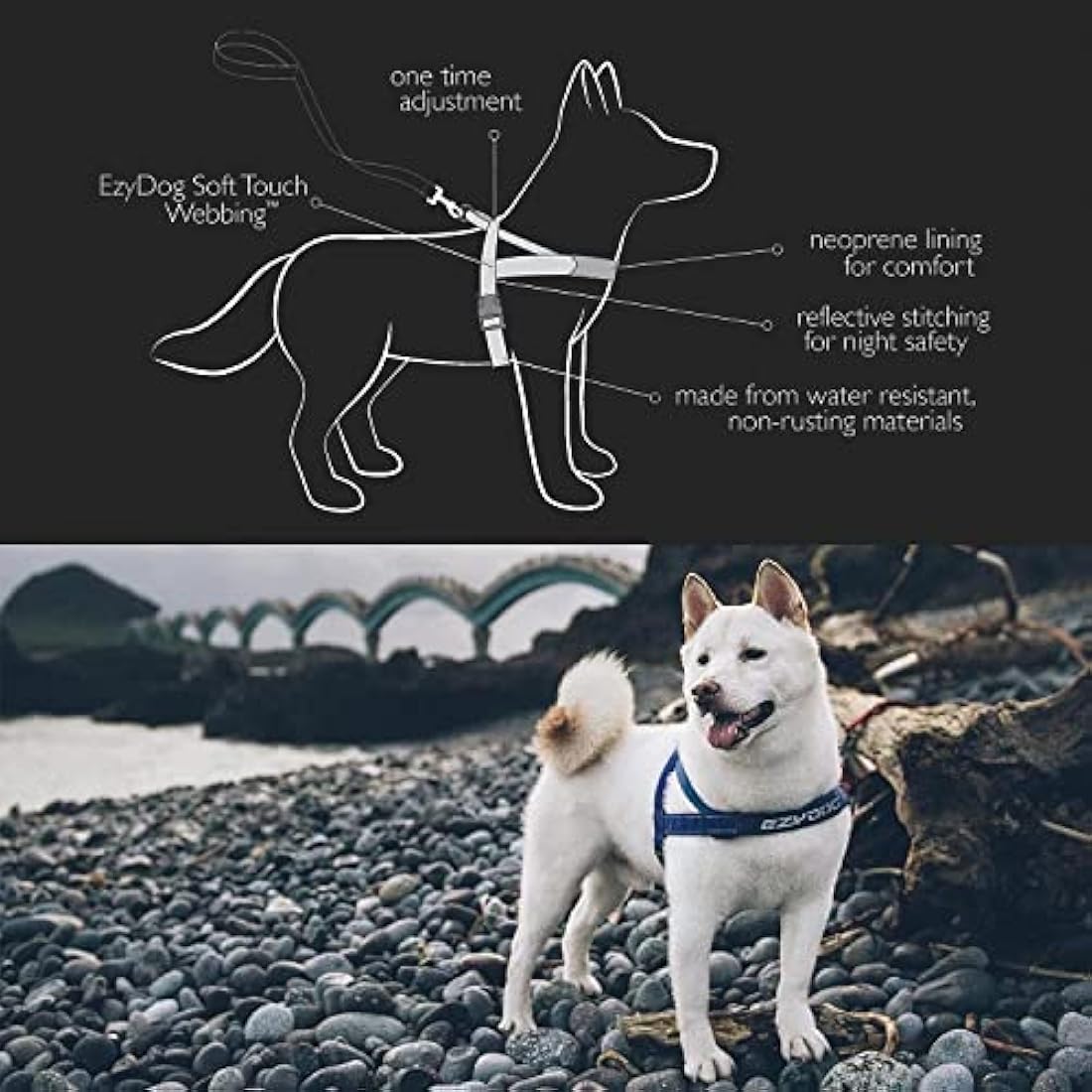 EZYDOG Quick Fit Dog Harness | Small, Medium, Large, K9, Reflective Stitching, Water Resistant Materials, No Pull (Corduroy)