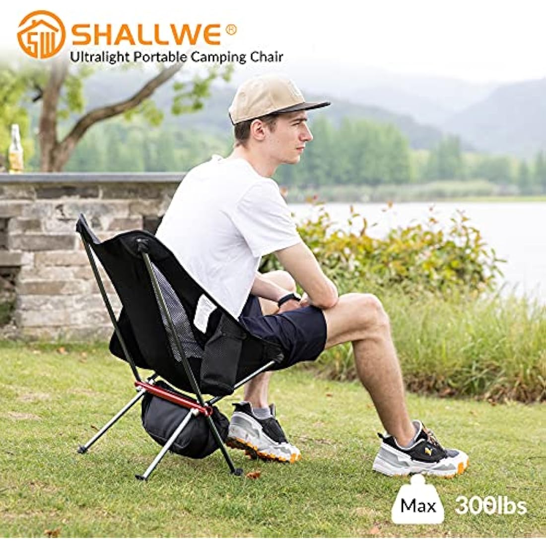 SHALLWE Ultralight Portable Camping Chair,Aviation Aluminum Frame Compact Folding Chairs,300lbs Capacity with Wide Feet and Storage Bag,Suitable for Camping,BBQ,Hiking,Beach,Lawn(Gray)