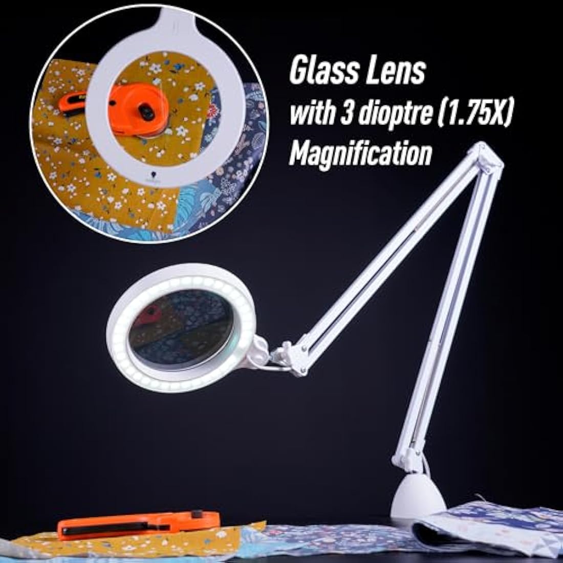 Magnifying Lamp S - Clip On Magnifier Lamp for Nail Salons, Tattoo Artists, Reading & Detailed Work - Dimmable Mag, White