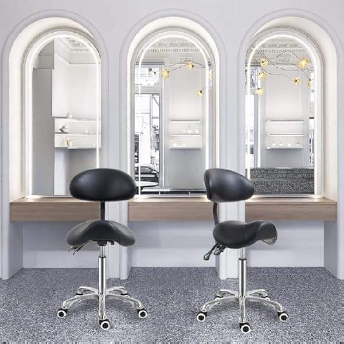 Antlu Saddle Stool Chair with Back Support, Ergonomic Esthetician Stool Chair for Salon Tattoo Spa Medical Dentist Clinic (with Adjustable Backrest, Black)