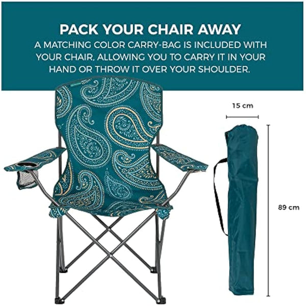 Highlander Camping Chair - Compact & Lightweight Folding Chair, 2.2kg, Portable Chair for Outdoors, Durable Steel Frame Arm Chair with Cup Holder