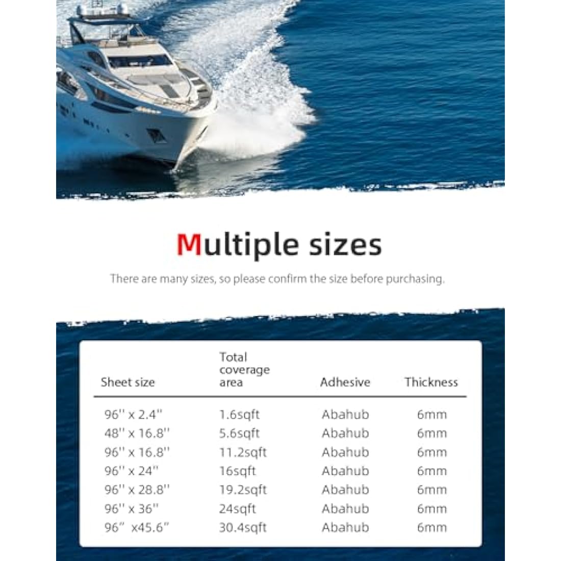 Abahub EVA Foam Boat Decking 96''x45.6''/36''/28.8''/24''/16.8'', 48''x16.8'' Self-Adhesive Faux Teak Marine Flooring Sheet Traction Pad for Boats Surfboard Swim Platform RV Floor