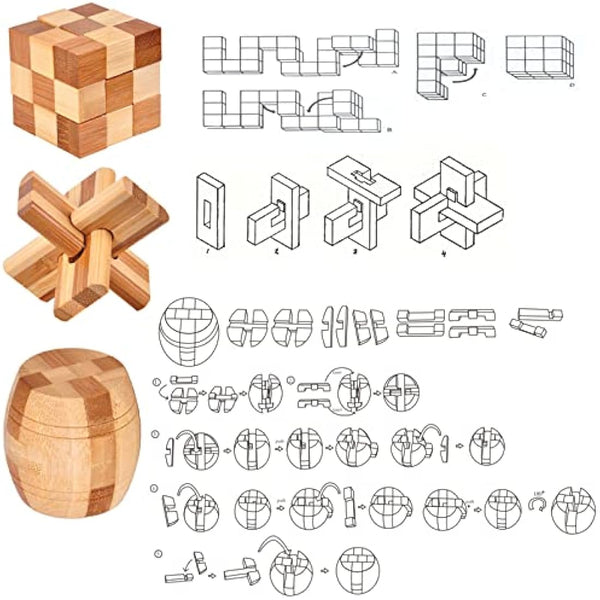 Holzsammlung Set of 9 3D Wooden Brain Teaser Puzzles, IQ Challenge Puzzle Games, Small Logic Mind Puzzle Box Toy Removing Assembling Lock Puzzle Gift Set for Adults Teenagers Kids, 1.8inch 4.5cm