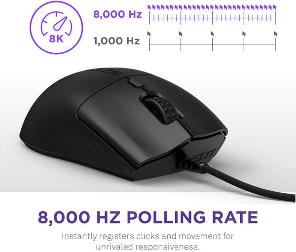 NZXT Lift 2 Ergo | Lightweight Ergonomic Wired Gaming Mouse | Lightweight 61 g Design | 8K Polling Rate | Optical Switches | 26K DPI Optical Sensor | 100% PTFE Feet | Black