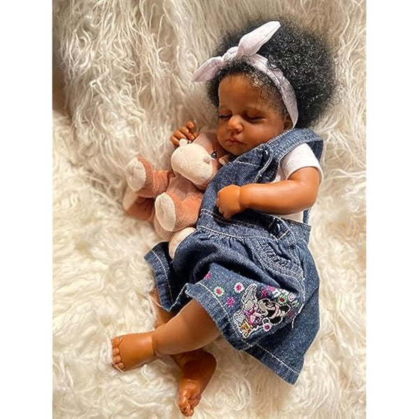 iCradle Lifelike Reborn Baby Dolls Black Girl 20Inch 50cm Realistic Sleeipng Newborn Baby Dolls African American Rooted Hair Real Life Baby Dolls Cloth Body Doll Toy for Kids Age 3+