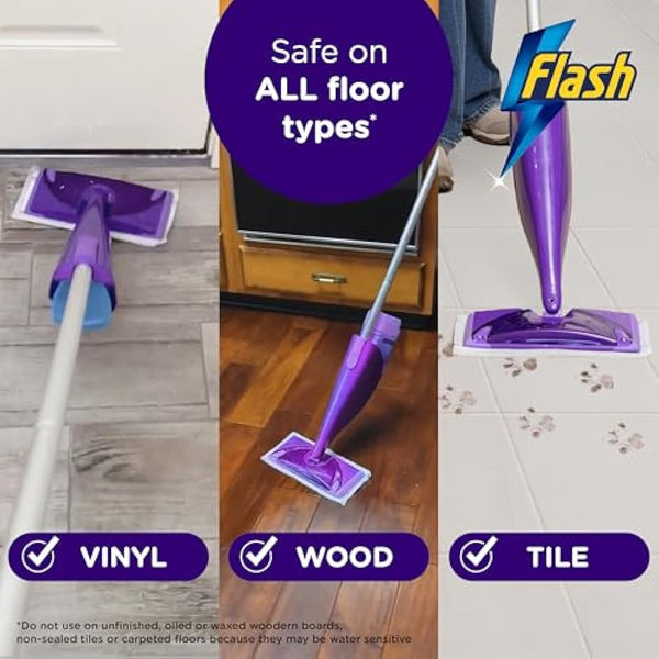 Flash Power Spray Mop Floor Cleaner Starter Kit (1 Washable + 17 Disposable Pads), All-In-One System For Your Floors