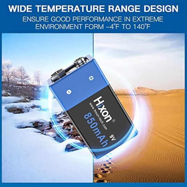 9V Rechargeable Battery 850mAh 9 Volt Battery 4 Pack 9V PP3 6F22 Lithium-ion Batteries with 9V Battery Charger for Smoke Detector Multimeter Toys