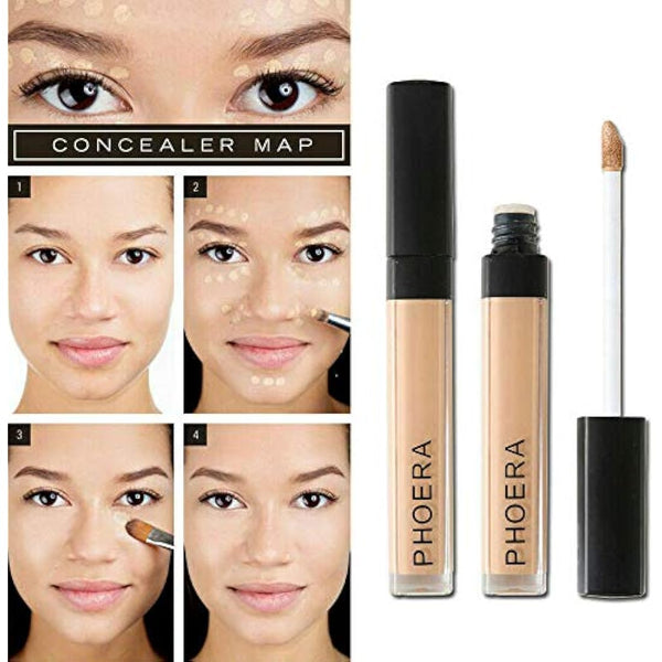 Phoera Full‑Coverage Matte Liquid Concealer – Waterproof, Oil‑Free Camouflage for Dark Circles, Acne Scars & Under‑Eye (105 - Biscuit)