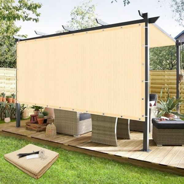 KANAGAWA 90% Sun Shade Cloth 12'X 20' Outdoor Pergola Shade Cover Canopy with Grommets UV Block Privacy Screen for Patio, Backyards, Outdoor, Carport, Garden, Wheat