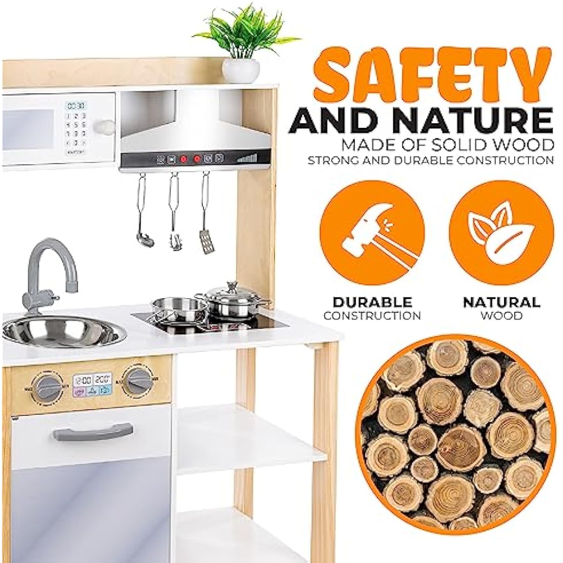 Green Series Kinderplay Modern Wooden Play Kitchen - Toddler & Kids Kitchen Toy, Model GS0061