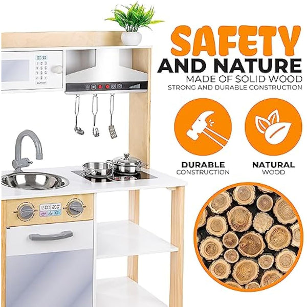 Green Series Kinderplay Modern Wooden Play Kitchen - Toddler & Kids Kitchen Toy, Model GS0061