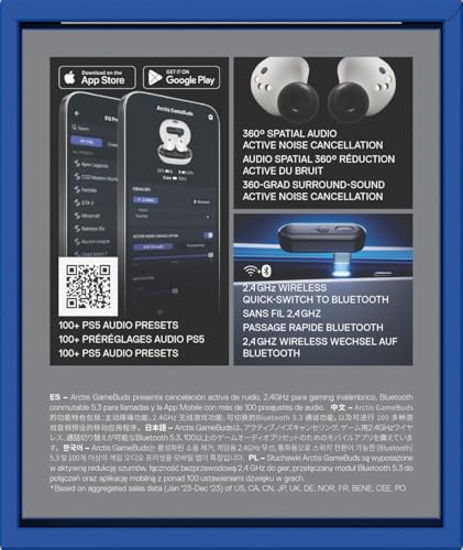 SteelSeries Arctis GameBuds for PS5 - Wireless Gaming Earbuds - 2.4GHz + BT 5.3 - ANC/Transparency - IP55 Water Resistant - 40H Battery - Wireless Charging - PS5, PC, Switch 2, Mobile - White