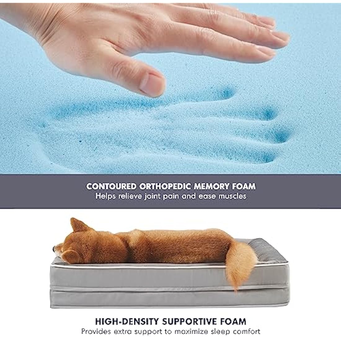 Codi Extra Large Memory Foam Layer Dog Bed, Washable Orthopedic Dogs Beds Couch with Removable Zipper Cover, Waterproof Pet Sofa with U-Shape Bolster, Navy Blue, 106x81x(8.9+8.9) cm