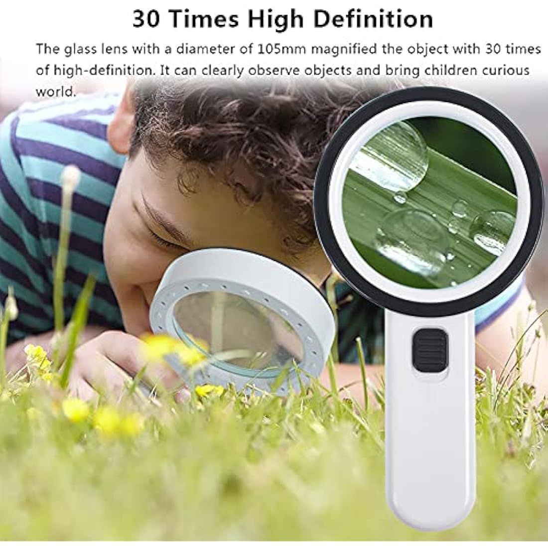 Magnifying Glass with Light, 30X Handheld Large Magnifying Glass 12 LED Illuminated Lighted Magnifier for Macular Degeneration, Seniors Reading, Soldering, Inspection, Coins, Jewelry, Exploring