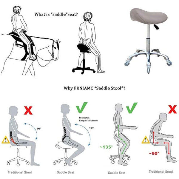 FRNIAMC Professional Saddle Stool with Wheels Ergonomic Swivel Rolling Height Adjustable for Clinic Dentist Beauty Salon Tattoo Home Office (Grey)