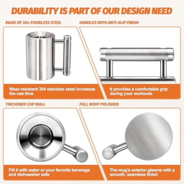 DITOSH 8kg/17.6lb Heavy Coffee Mug Challenge 304 Stainless Steel Dumbbell Cups Silver Overweight Sports Water Cup for Fitness Training Arm Strength Prank Gift Home Gym Workout Equipment 100ml/3.4oz