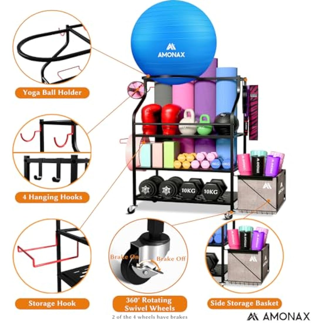 Amonax Home Gym Storage Dumbbell Rack, Weight Stand Kettlebell Rack Yoga Mat Holder Rack for Barbell Pad Resistance Band Foam Roller, Fitness Accessories Organizer Workout Equipment for Women