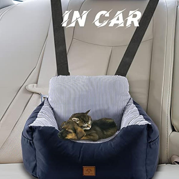 2 in 1 Dog Car Seat Washable and Stain Resistant Pet Booster Seat for Small and Medium Dogs Cats Super Soft PP Cotton Travel Safety Pet Car Seat with Storage Bag and Harness Strap