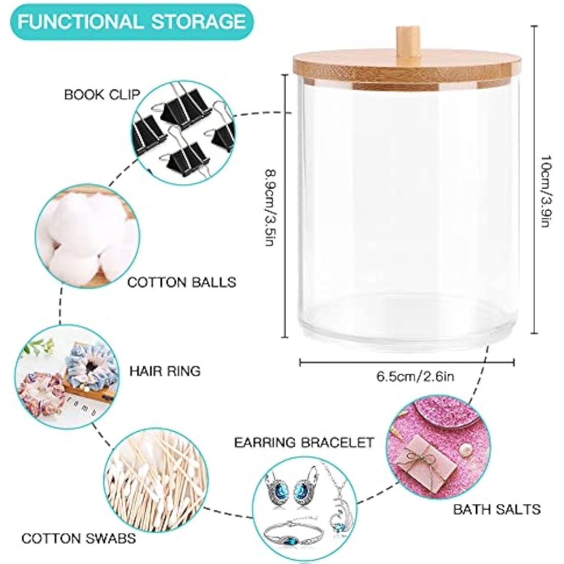 JOTOM 7 Pieces Bamboo Bathroom Accessory Set Luxury Plastic Accessories Qtip Holder Toothbrush Tumbler Toilet Brush Soap Dish Trash Can Dispenser Bath Gift (White) (JQJT1009)