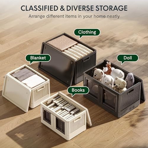 FLEXISPOT 72L*3 Storage Boxes with Lids, Foldable Plastic Containers, Space-Saving Organiser Boxes, Collapsible Laundry Baskets, Compact Stacking