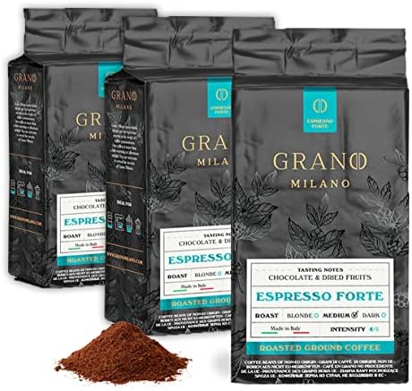 Grano Milano Ground Coffee 750g, Espresso Forte Arabica and Robusta, Medium Roast Intensity 4/5 Coffee, Made in Italy