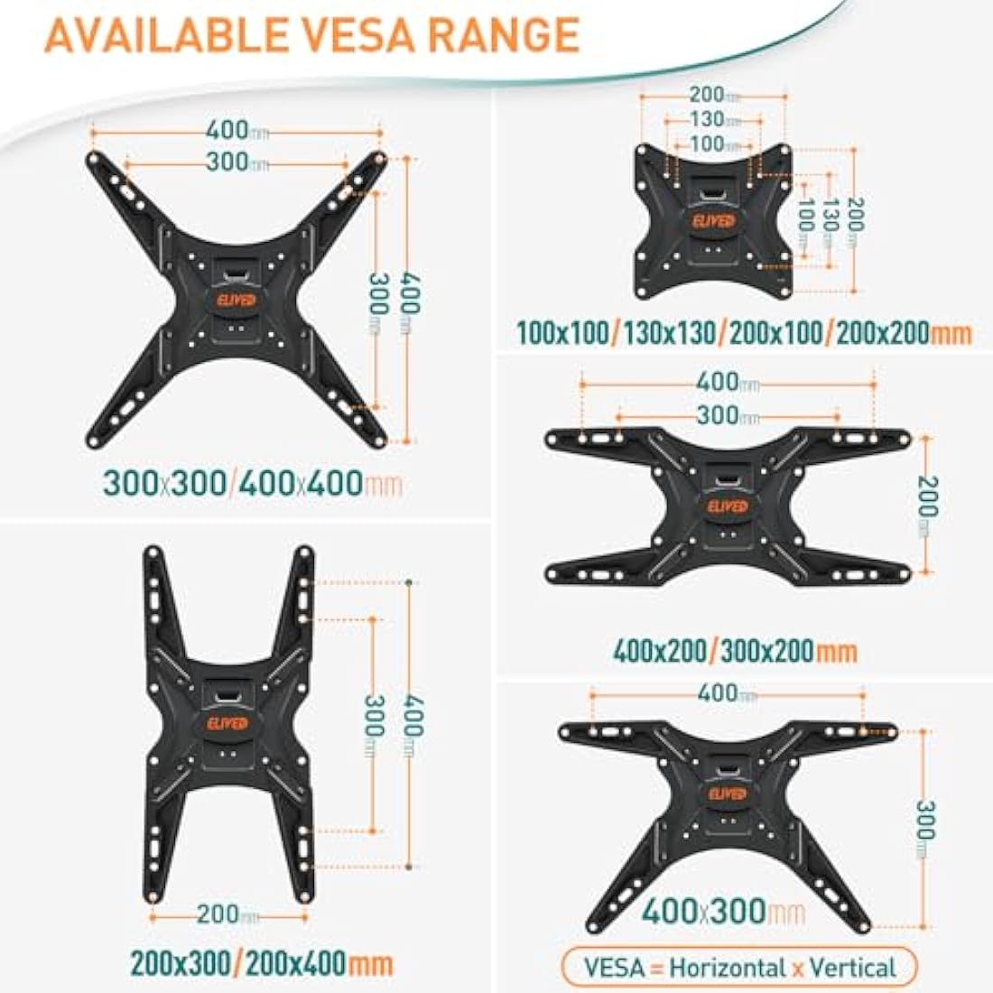 ELIVED TV Wall Bracket Height Adjustable Gas Spring Arm Monitor Wall Mount for Most 23"-55" LED, LCD, OLED Flat or Curved TVs with VESA 100x100mm-400x400mm up to 25KG, Full Motion Corner TV Mount