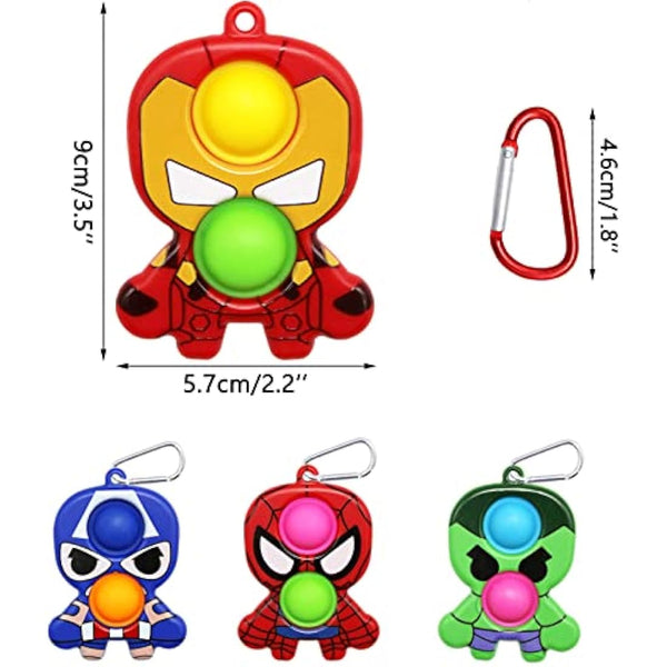 Hioph 4 Pcs Pop It Bubble Fidget Sensory Keyring, Stress and Anxiety Relief Handheld Cartoon Keychain, Cute Fidget Pendant, Silicone Key Charm Ornaments, Party Favour Gifts for Kids