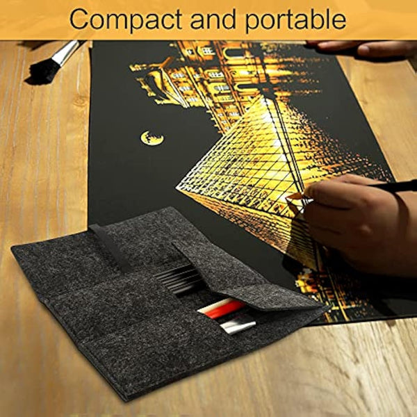 19 Pieces Scratch Painting Art Tools, Black Scratch Drawing Pen with Wooden Stylus Sticks, Small Scraper, Brush, Tool Bag, Scratch Drawing Tool for Kids Adult Painting Paper