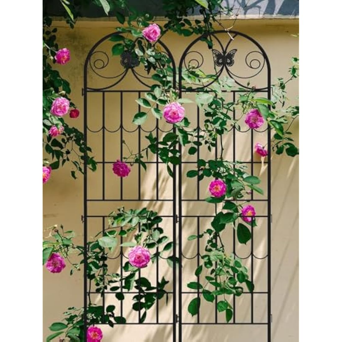 2.2 M Garden Trellis for Climbing Plants, Kalolary 4 Pack Black Garden Climbing Trellises Frame Rustproof Metal Potted Plant Climbing Support for Lawn Backyard Outdoor Flowers Vegetable Fruits Vines