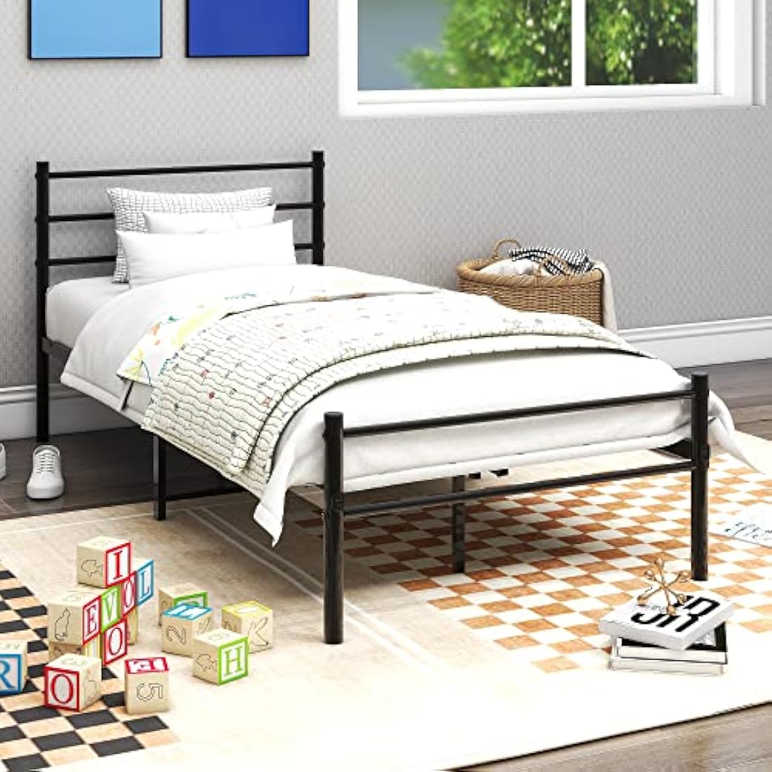 Diahomy Single Bed Frames 3ft Metal Platform Bed Frame with Headboard and Footboard/Heavy Duty/Mattress Foundation/Under Bed Storage/For Adults,Kids, Teenagers/Black