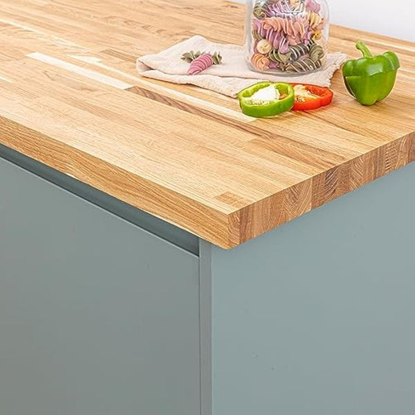 domli Solid Oak Kitchen Worktop | 2000mm x 620mm x 40mm | Premium Wood Worktops | Oak Wooden Timber Counter Tops | Cut To Size Customisation Available | Real Wood Block Stave Kitchen Countertops