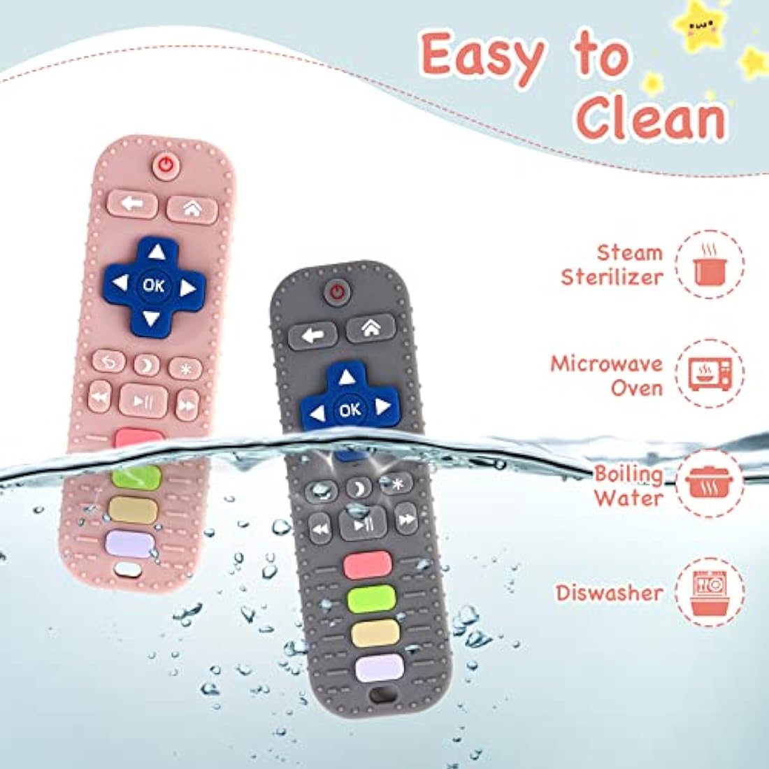 Hooku 2 Pack Silicone Teething Toys for Babies 0-6 Months, Teethers for Babies 6-12 Months, Remote Teether for Baby, Sensory Toys for Babies, Baby Chew Toys, Toddler Infant Newborn Baby Girl Boy