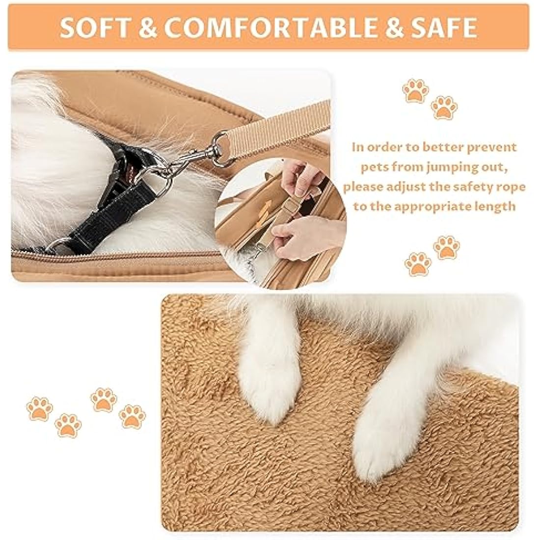 Petsfit Dog Carrier Bag Warm,Dog Tote Bag Pet Carrier with Pockets, Cat carrier Pouch -Adjustable Safety Leash, Poop Dispenser, Waterproof TPU Bottom,Khaki