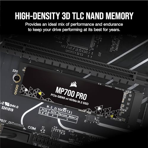 Corsair MP700 PRO 2TB M.2 PCIe Gen5 x4 NVMe 2.0 SSD – M.2 2280 – Up to 12,400MB/sec Sequential Read – High-Density TLC NAND – Black