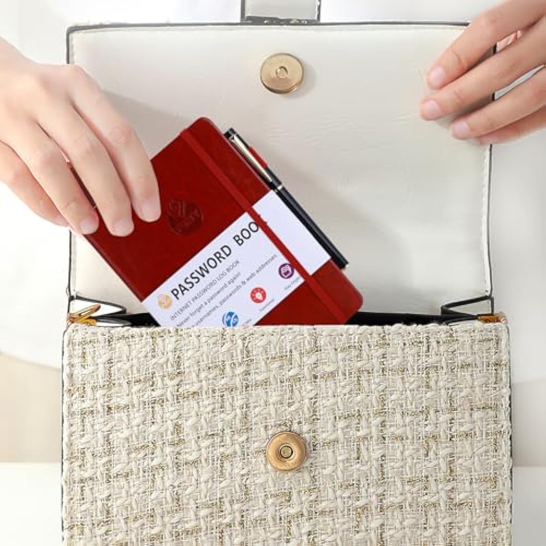 JIANTA Password Book Alphabetical with Tabs A-Z Index Hardback for Internet Website Address Contacts Password Organizer with Pen, Elastic Band, Inner Pocket (13cm x 19cm, Burgundy)