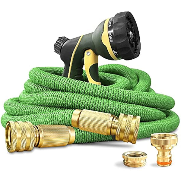NGreen Expandable Garden Hose Pipe - Strength Durable Fabric and 12-Layer Latex Inner Tube, Lightweight Easy Storage Kink Free Water Hose, Leakproof Solid Brass Fittings with Nozzle