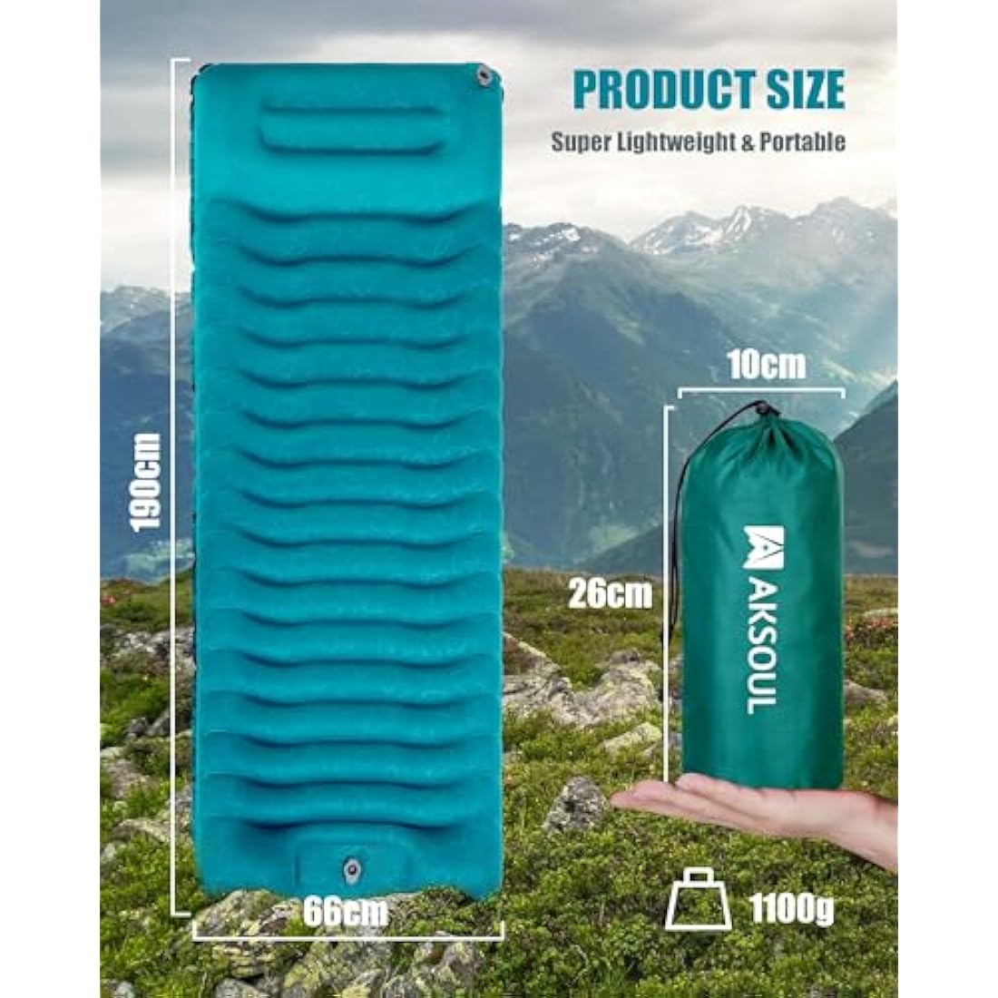 AKSOUL Self Inflating Sleeping Mat for Camping: 8-12CM Thickness Single Camp Mattress, Double Joinable Camping Inflatable Mat
