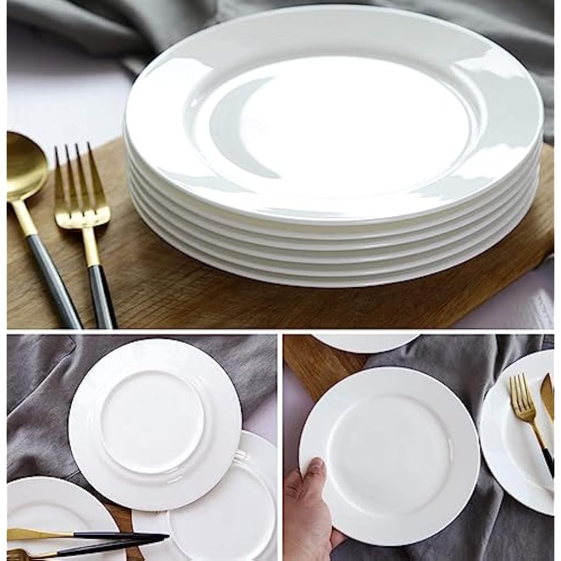 Foraineam 12 Pcs Side Plates Round Porcelain 20 cm Small Dinner Dish Tableware Wide Rimmed Service Plate Dessert Plates for Salad Dinner Bread - White