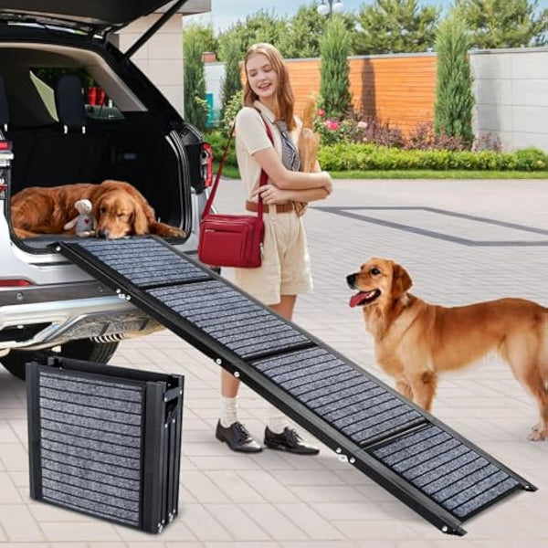 Extra Long 170cm Foldable Dog Ramps Large Dogs, Dog Ramp for Car with Non-Slip Rug Surface, Pet Ramp Stairs Portable,Portable Dog Steps for Medium & Large Dogs Up to 113kg Get Into a Car, SUV & Truck