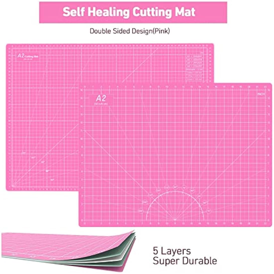 Rotary Cutter Set Pink - Quilting Kit incl. 45mm Fabric Cutter, 5 Extra Rotary Blades, A2 Self Healing Cutting Mat, Acrylic Ruler and Sewing Clips, Scissors, Ideal for Crafting, Sewing, Patchworking