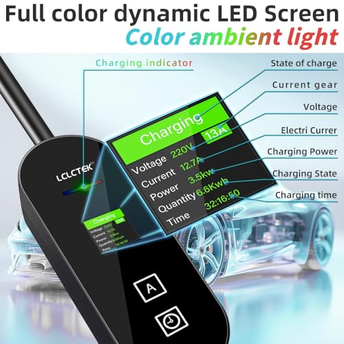 LCLCTEK® EV Charger Cable Type 2 to 3 Pin Plug, Portable UK 3 Pin EV Charger, Electric Car Charger [6/8/10/13A], EV Car Charger with LED Display, IP66 Waterproof, Type 2 Cable EVs and PHEV (8M)