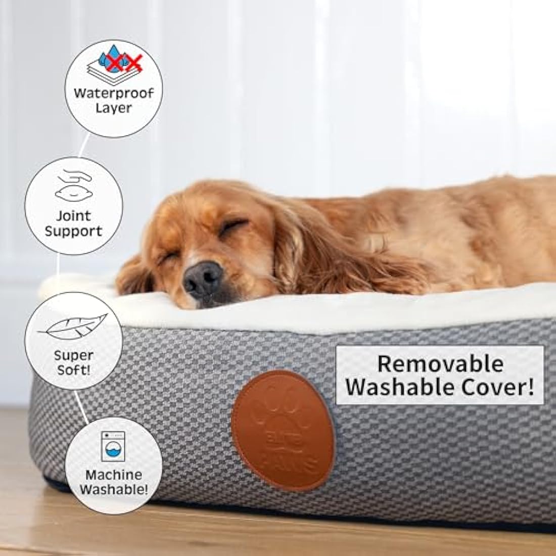 Elite Paws® UK: Luxury Orthopaedic Style Dog Bed - Dual-Layer Foam Base With Plush Cushion Top, Bolstered Sides for Head, Neck & Joint Support, Plus Zip-Off Washable Fleece Cover (Cream/Grey, S)