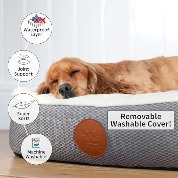 Elite Paws® UK: Luxury Orthopaedic Style Dog Bed - Dual-Layer Foam Base With Plush Cushion Top, Bolstered Sides for Head, Neck & Joint Support, Plus Zip-Off Washable Fleece Cover (Cream/Grey, S)