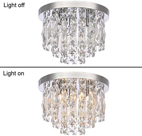 A1A9 Modern Crystal Chandeliers Ceiling Lights, Clear K9 Crystal Chrome Flush Mount Lights, Elegant Round LED Pendant Lamp for Living Room, Dining Room, Bedroom, Lounge (Diameter 30cm)