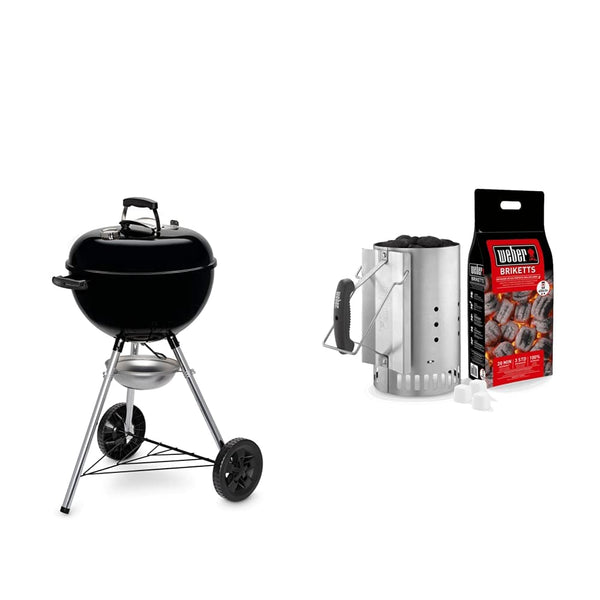 Weber Original Kettle Charcoal Grill, Ø 57cm Grill Area, BBQ Grill with Porcelain-Enamelled Lid & Bowl, Lid Thermometer, One-Touch Cleaning System - Black (14101004)